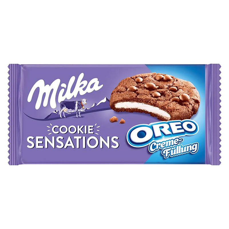 Milka Cookies Sensations Oreo 156g – Carton de 12 (12 x 156g) | Biscuits moelleux au chocolat et crème Oreo