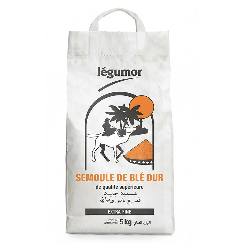 Semoule de blé extra fine LEGUMOR 5kg – format économique promo, idéale pâtisserie et couscous