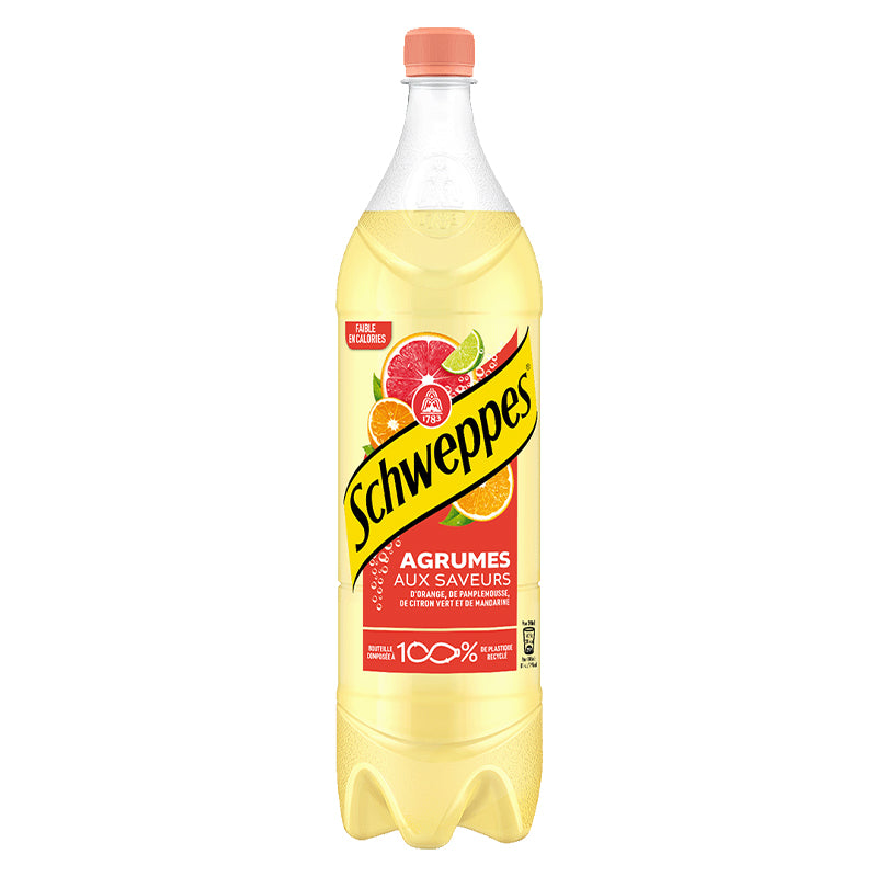 Schweppes Agrum 1,5L x 4 Bouteilles – Boisson Gazeuse aux Agrumes, Pack Familial