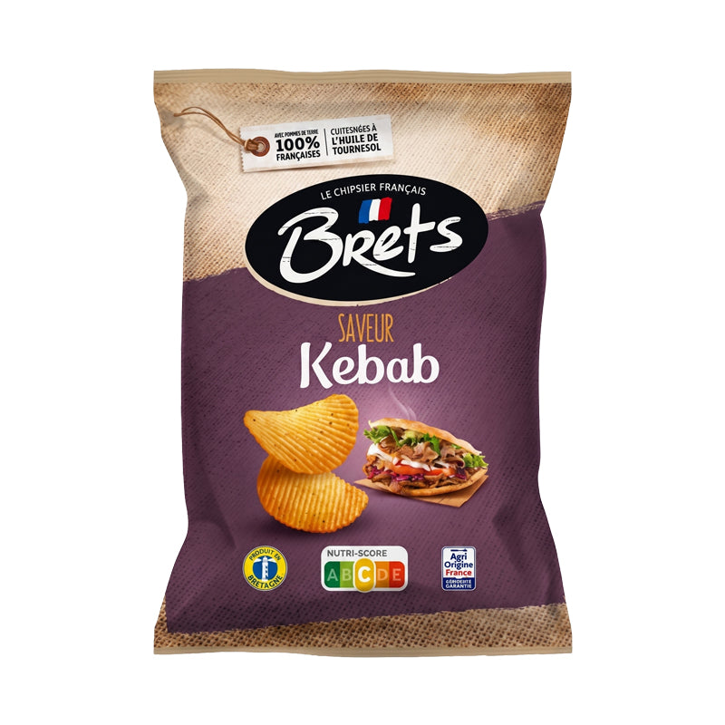 CHIPS BRET'S KEBAB 125G X 10 – Chips Saveur Kebab Épicé en Carton Grossiste Snack Apéritif
