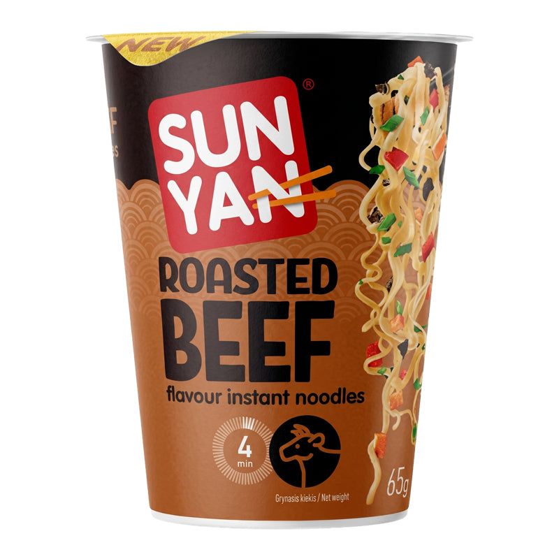 Sun Yan Cup Noodles Bœuf – Nouilles Instantanées Saveur Bœuf en Carton Grossiste Épicerie Asiatique