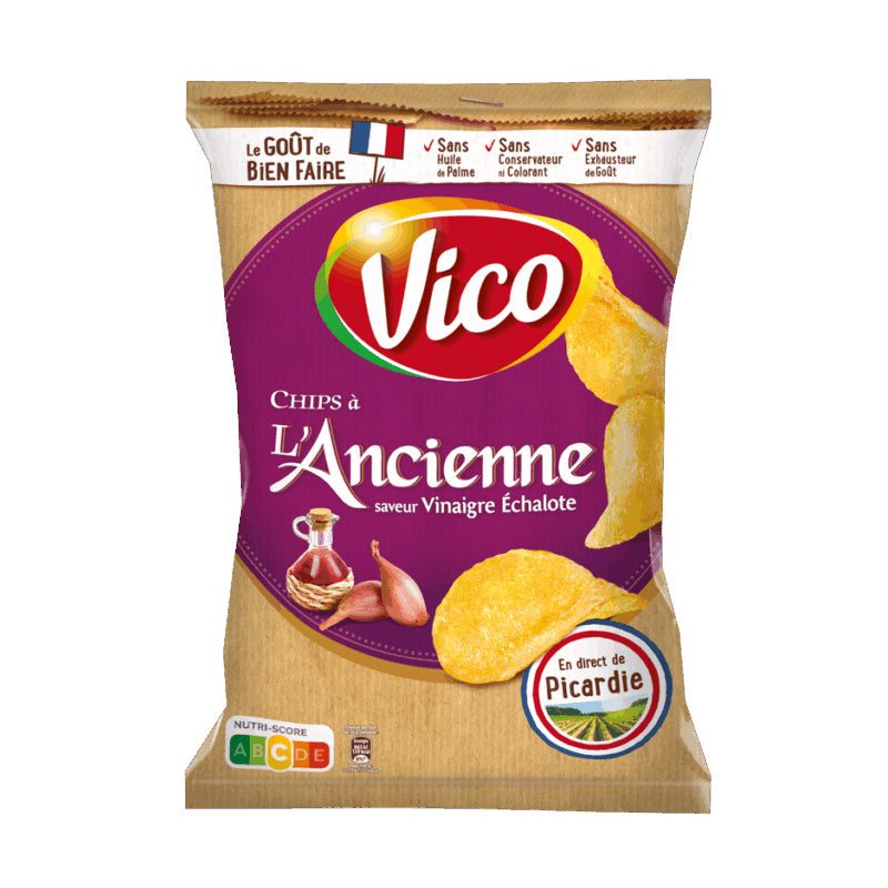 Vico Chips À l'Ancienne Vinaigre Échalotes – Chips à l’Ancienne Saveur Vinaigre et Échalotes en Carton Grossiste Snack Apéritif