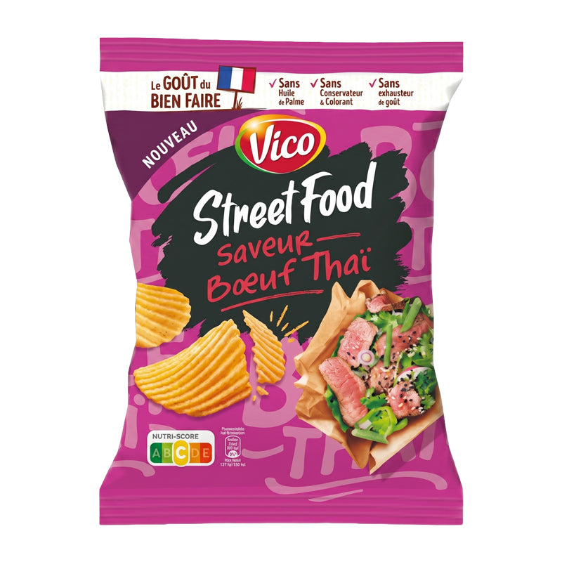 Vico Chips Street Food Bœuf Thaï – Chips Saveur Bœuf Thaï en Carton Grossiste Snack Apéritif