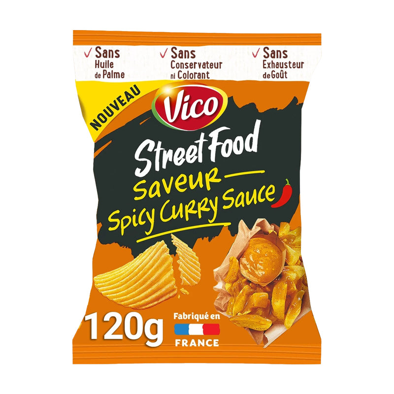 Vico Chips Street Food Spicy Curry Sauce – Chips Saveur Sauce Curry Épicée en Carton Grossiste Snack Apéritif