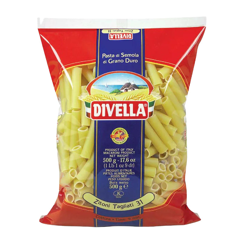 DIVELLA Zitoni Tagliati Pasta 500g x 24 | Authentic Italian Cut Zitoni Pasta