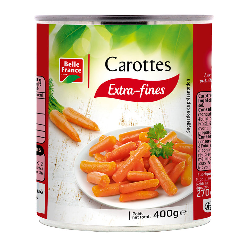 Carottes Extra Fines 400g x 12 – Carottes Tendres et Savoureuses de Qualité