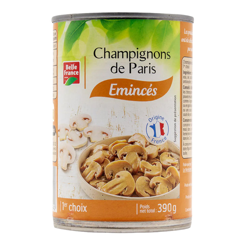 Champignons de Paris Émincés 390g x 12 BF – Carton de 12 | Champignons en Conserve