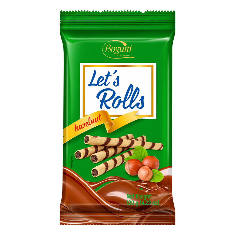Let's Rolls Hazelnut 120g (CT16) – Carton de 16 | Gaufrettes Roulées à la Noisette