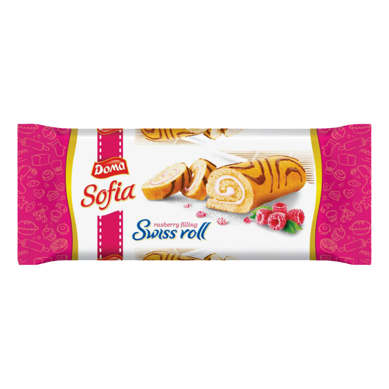 DOMA Sofia Swiss Roll Framboise 200g (CT10) – Carton de 10 | Gâteau Roulé à la Framboise
