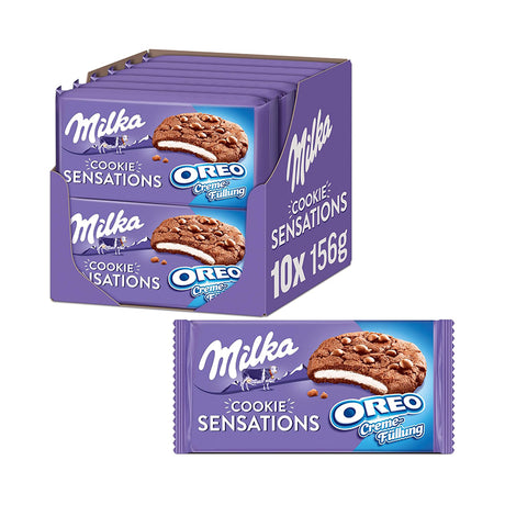 Milka Cookies Sensations Oreo 156g – Carton de 12 (12 x 156g) | Biscuits moelleux au chocolat et crème Oreo