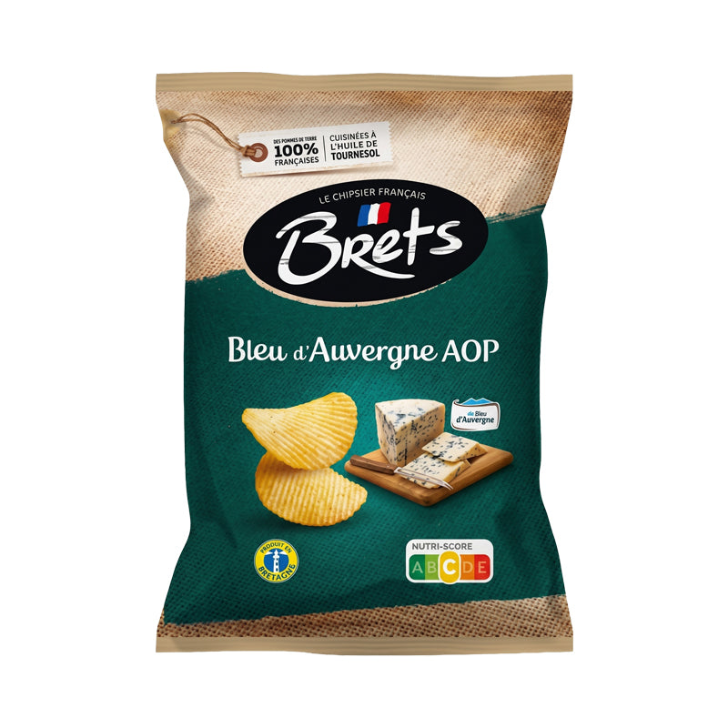 CHIPS BRET'S BLEU AUVERGNE AOP 125G X 10 – Chips Saveur Bleu d’Auvergne AOP en Carton Grossiste Snack Apéritif