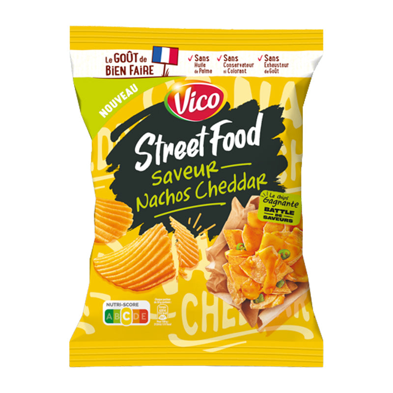 Vico Chips Street Food Nachos Cheddar – Chips Saveur Nachos Cheddar en Carton Grossiste Snack Apéritif