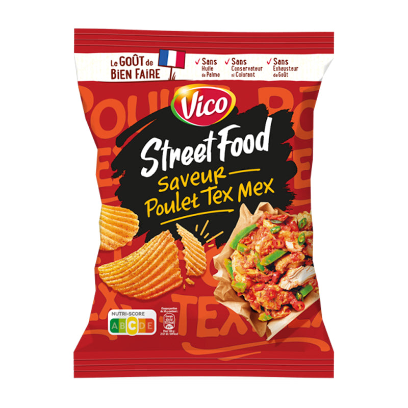 Vico Chips Street Food Poulet Tex Mex – Chips Saveur Poulet Tex Mex en Carton Grossiste Snack Apéritif
