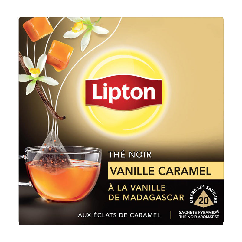 Lipton Thé Noir Vanille Caramel 12 x 34g – Thé Gourmand aux Notes Douces et Sucrées
