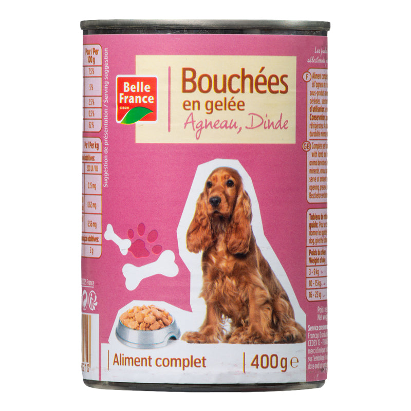Pâtée pour Chien Bouchées en Gelée Agneau & Dinde 400g – Aliment Humide pour Chien